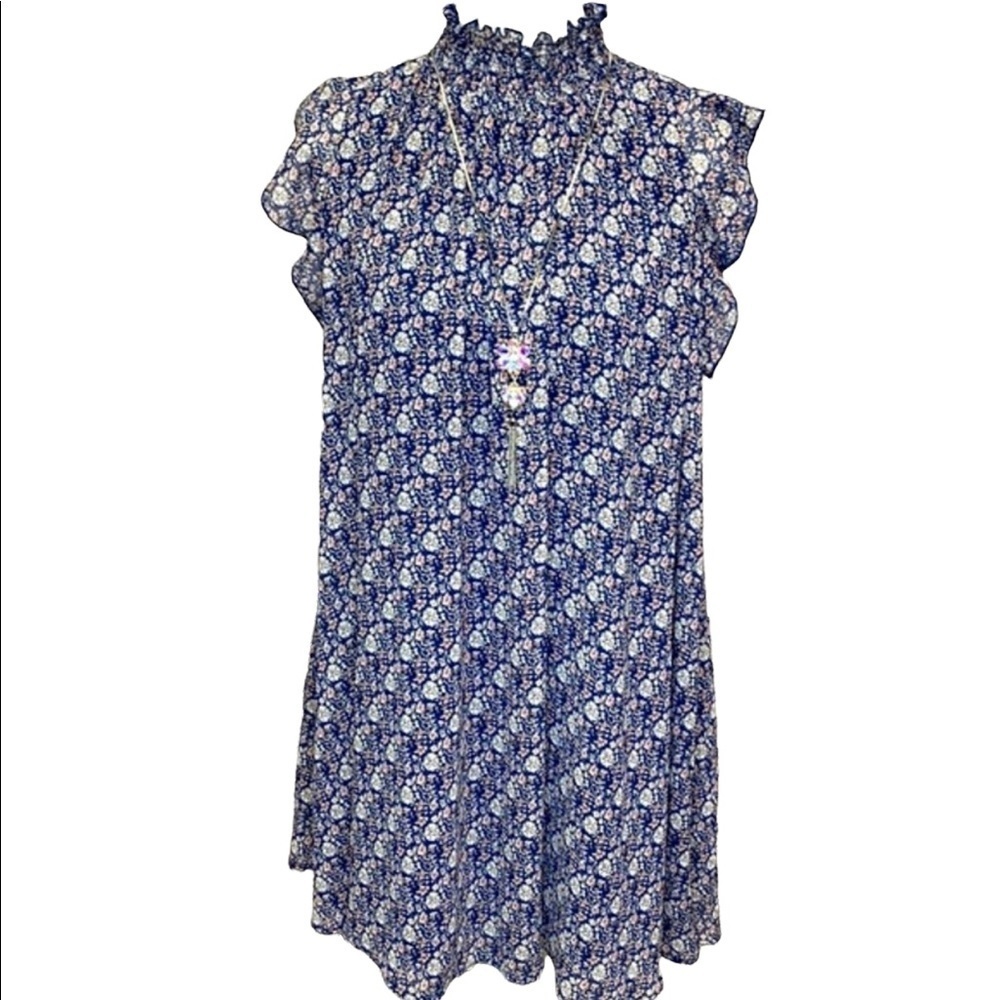 High Elastic Neckline Ruffled Sleeves Dress